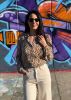 Modström blouse Nation met grafische print en ruches beige/bruin online kopen