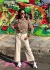 Modström blouse Nation met grafische print en ruches beige/bruin online kopen