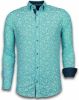 Overhemd Lange Mouw Tony Backer Italiaanse Overhemden Slim Fit Leaves Pattern Turqoise online kopen
